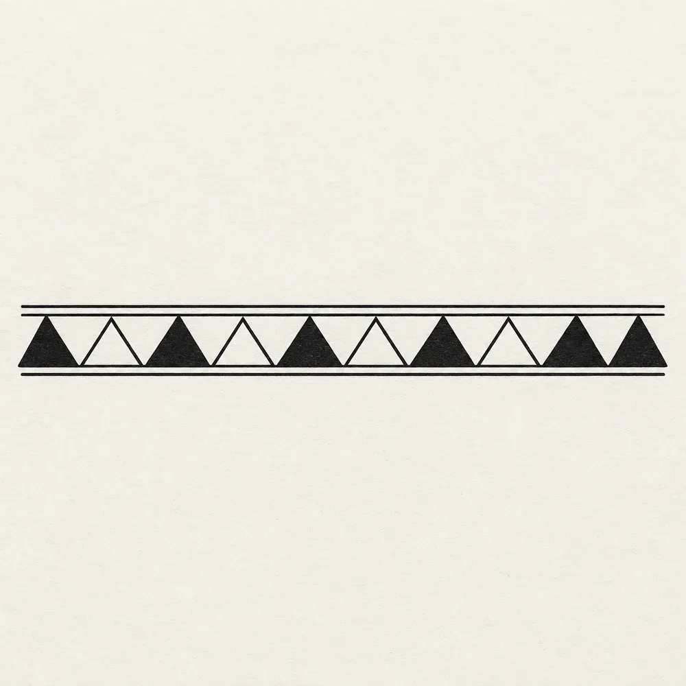 A row of solid black triangles alternating with outlined ones, held between two straight lines.