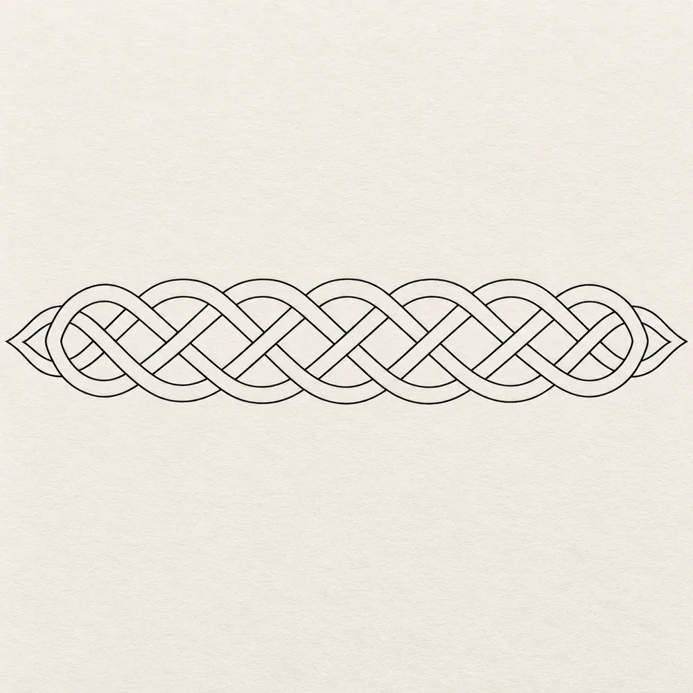 A ribbon of interlaced knotwork weaving over and under itself along the full width.