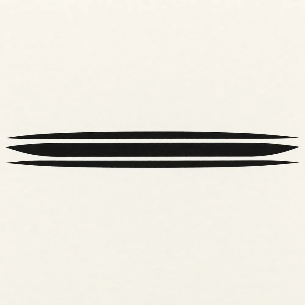 Three solid black stripes with narrow gaps, the thickest in the middle, tapering at both ends.