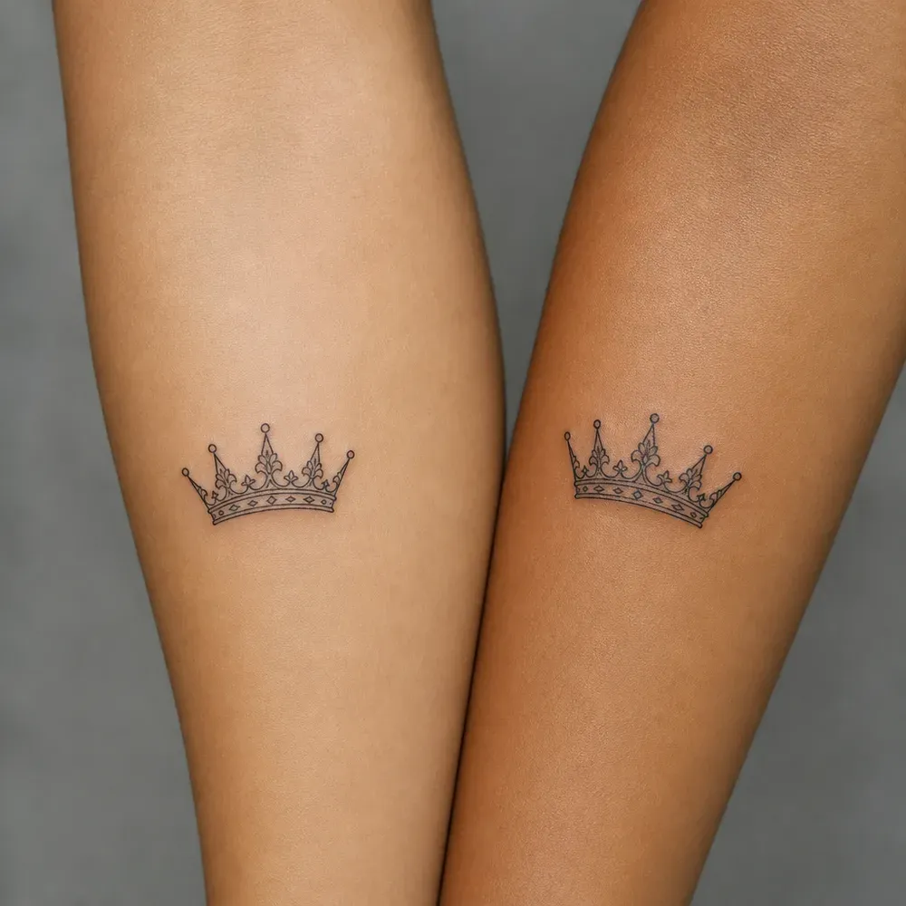 Two crowns tattooed on two people’s forearms, both with medium brown Filipino skin.