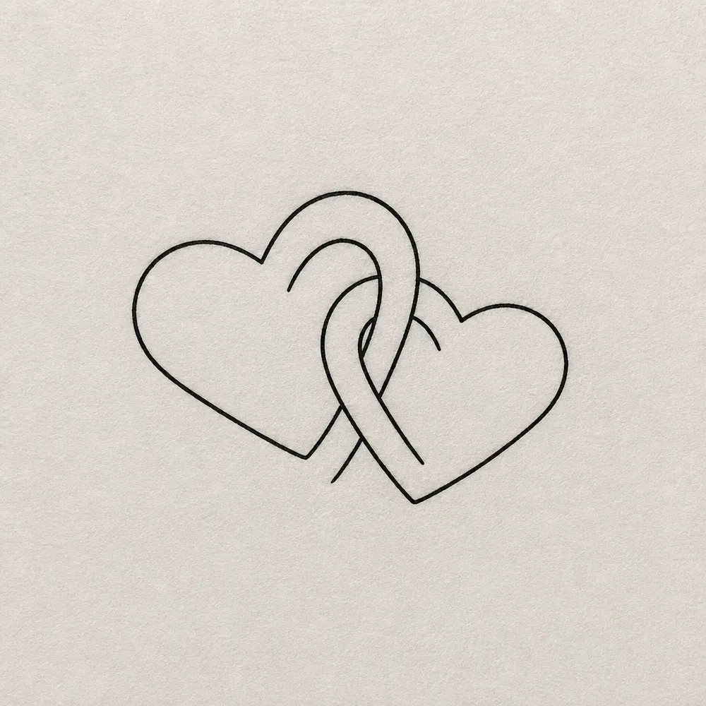 Two plain outline hearts linked through each other like chain links, drawn in a single thin even black line.