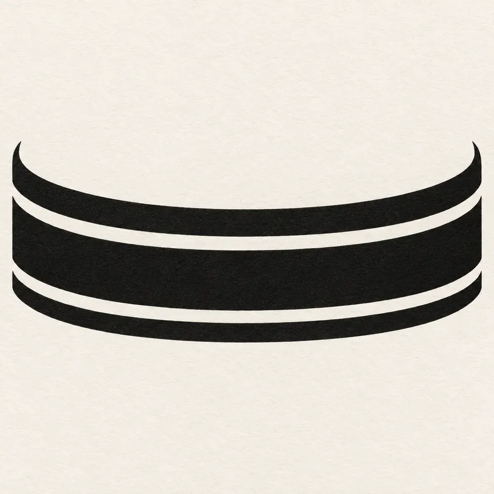 Three solid black stripes of different thicknesses in a gently curved band with tapered ends.