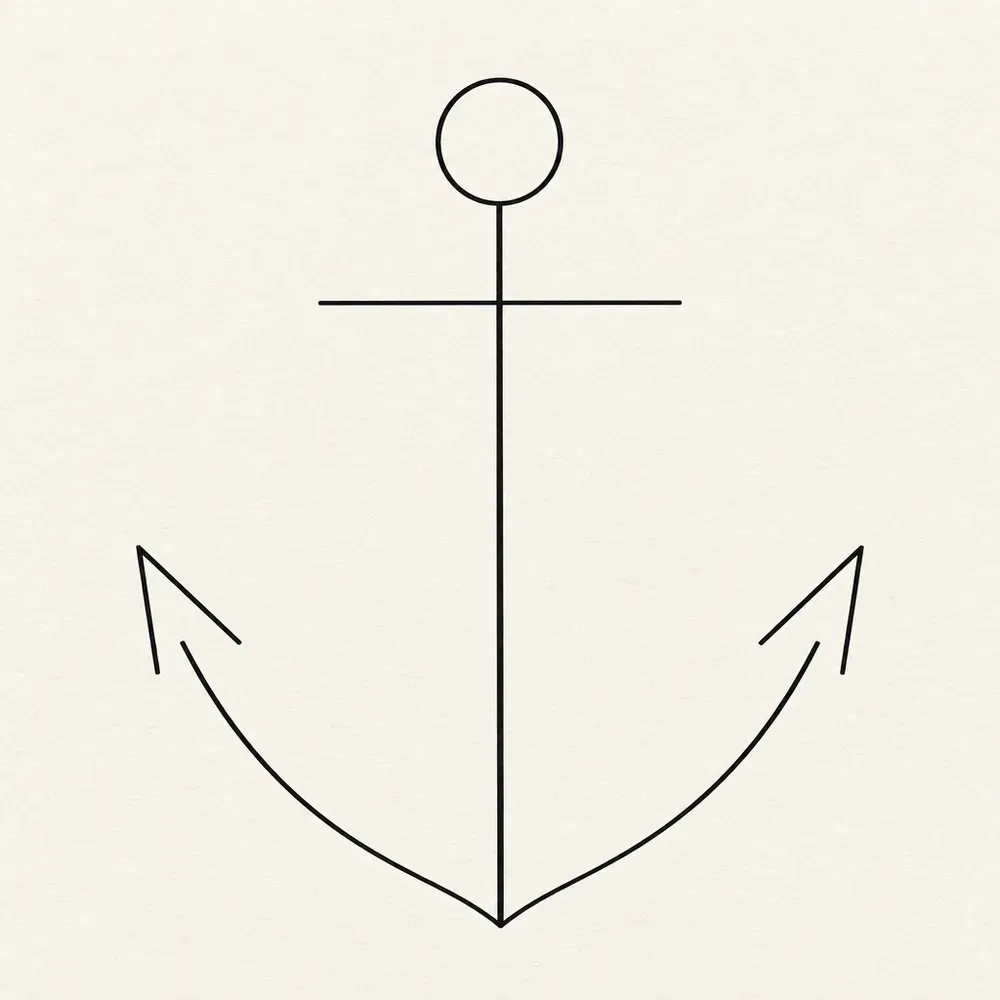 An anchor reduced to about six straight strokes, with a small open ring at the top.