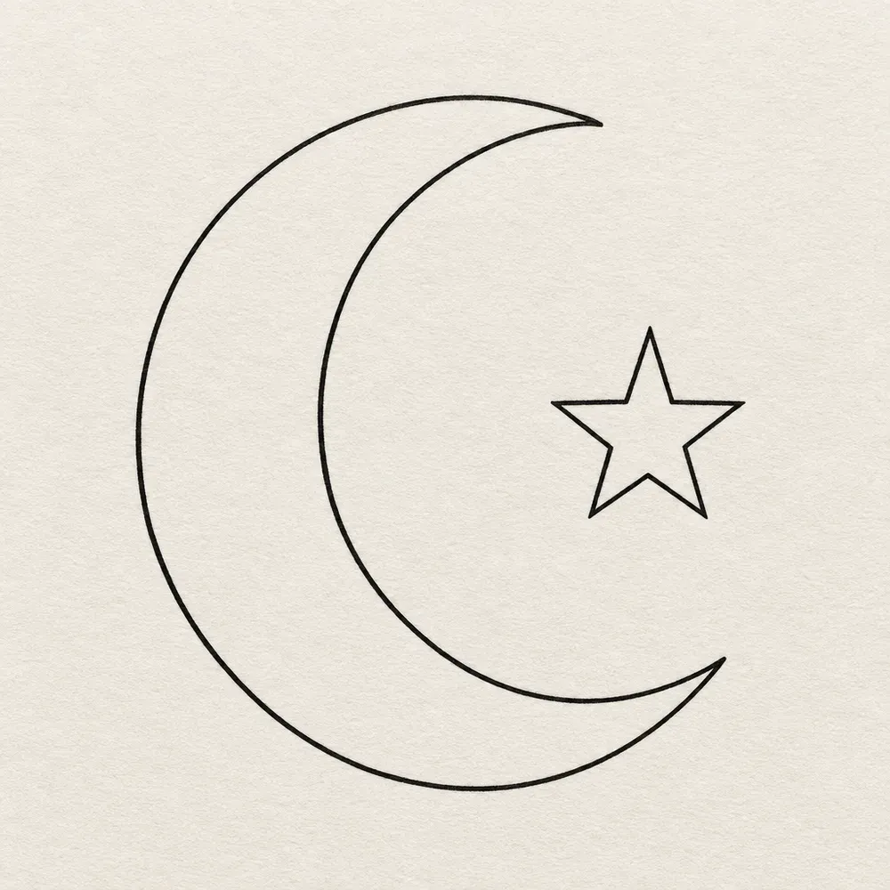 A crescent moon with a five-pointed star set inside the curve.