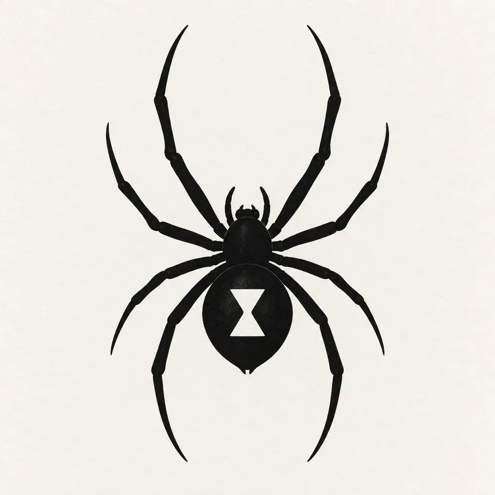 A spider in solid black with an hourglass shape left unfilled on its abdomen.