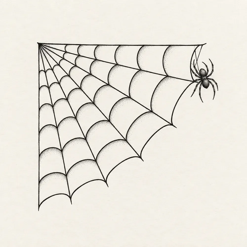 A quarter web spanning one corner, with a small spider at its outer edge.