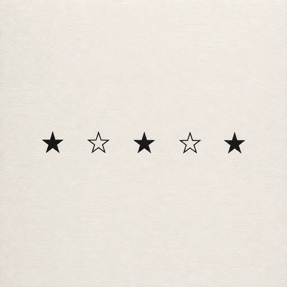 Five tiny five-pointed stars in a straight row, alternating solid black and open outline, sized to sit one on each finger.