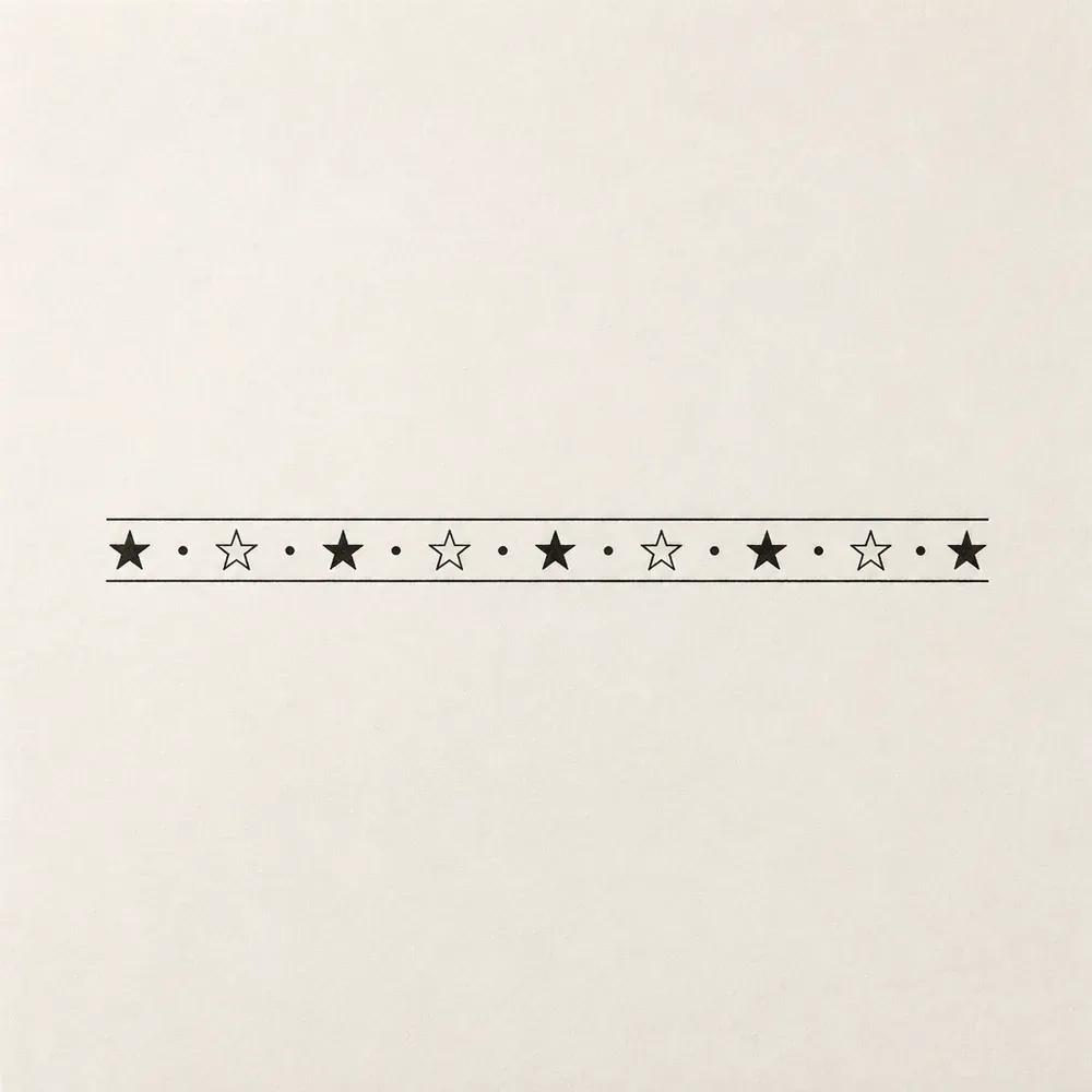 A narrow band between two thin parallel lines holding a row of small stars, alternating solid black and open, with dots between them.