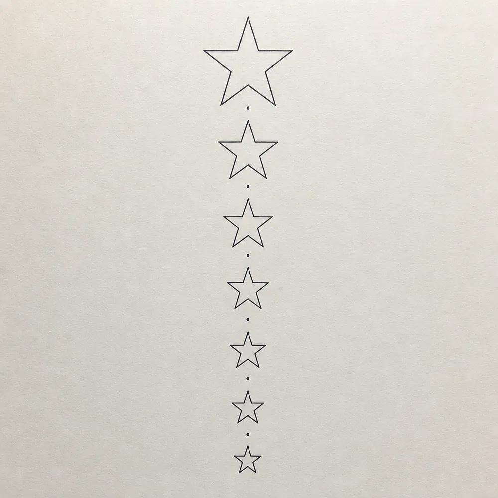 Seven open five-pointed stars stacked in a vertical line, shrinking from top to bottom, with a small dot between each pair.