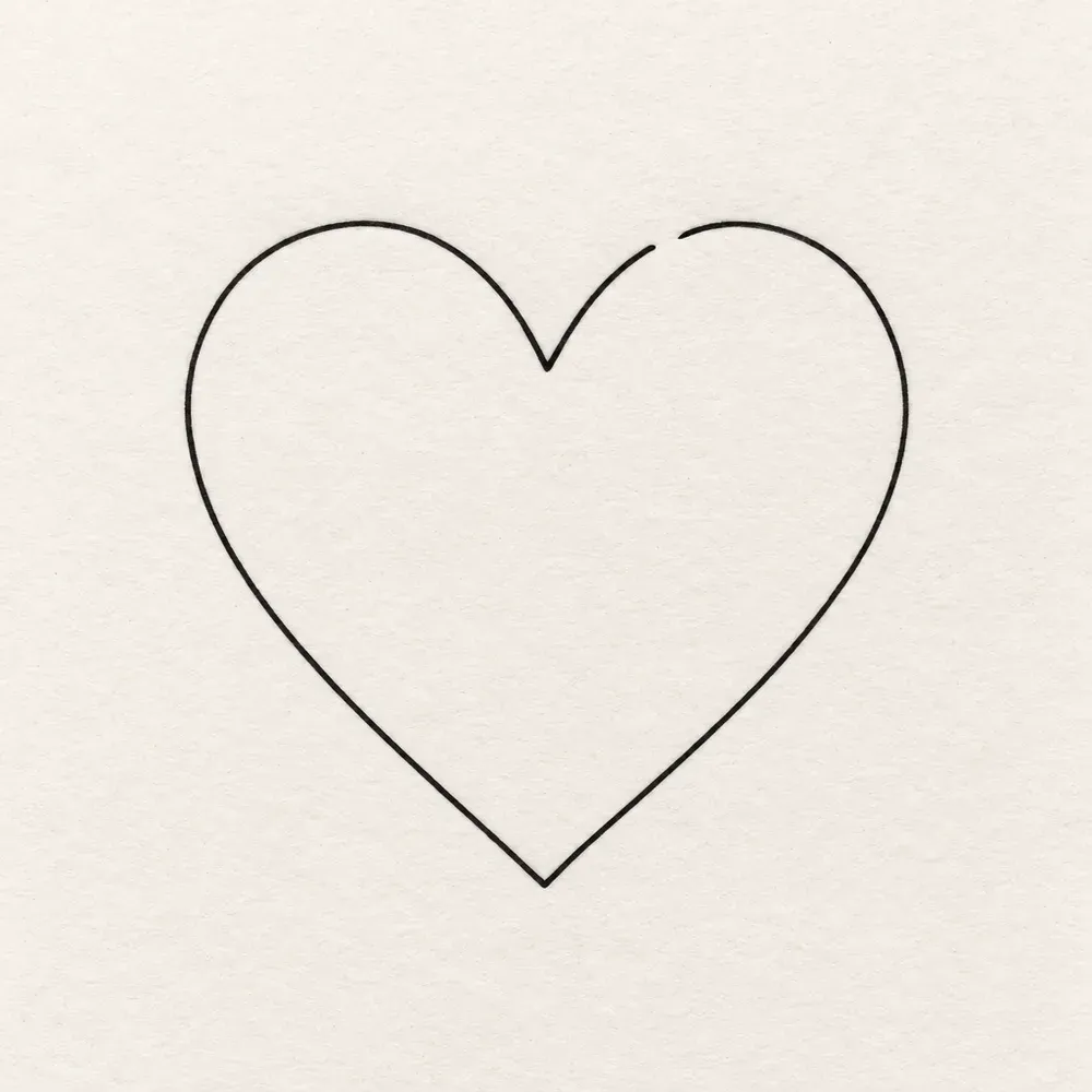 A heart drawn as one continuous thin line, with a small gap left at the top of one lobe.