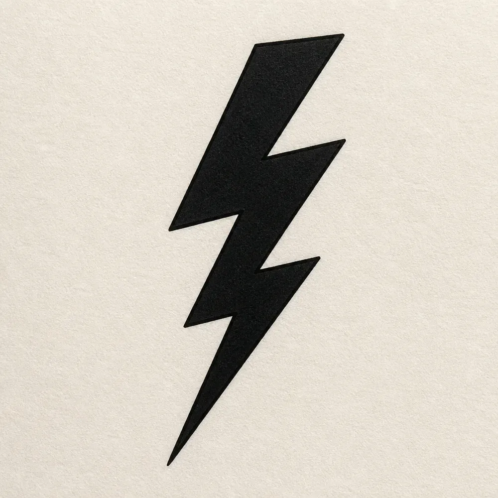 A single zigzag lightning bolt filled solid black, with sharp angled steps narrowing to a pointed tip at the bottom.