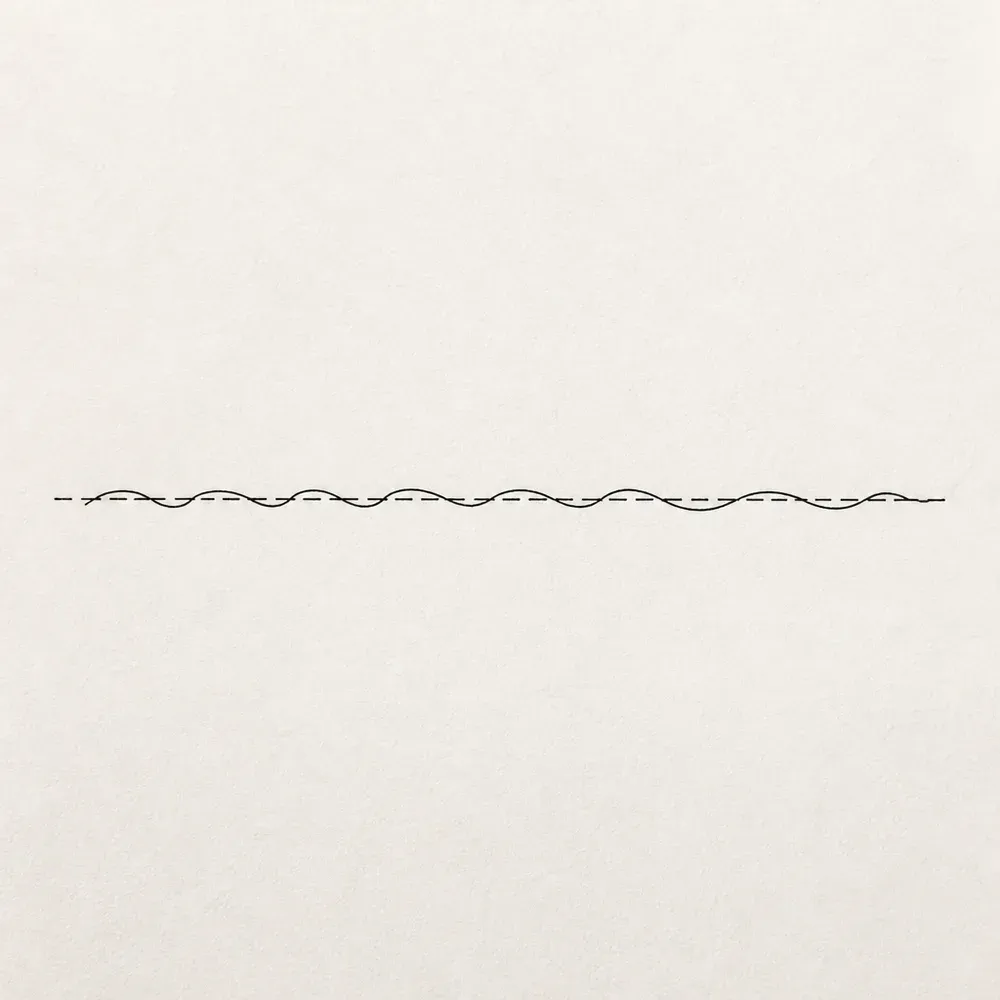 A slim band of short black dashes like a sewn running stitch, with a thin wavy thread line looping over and under them.